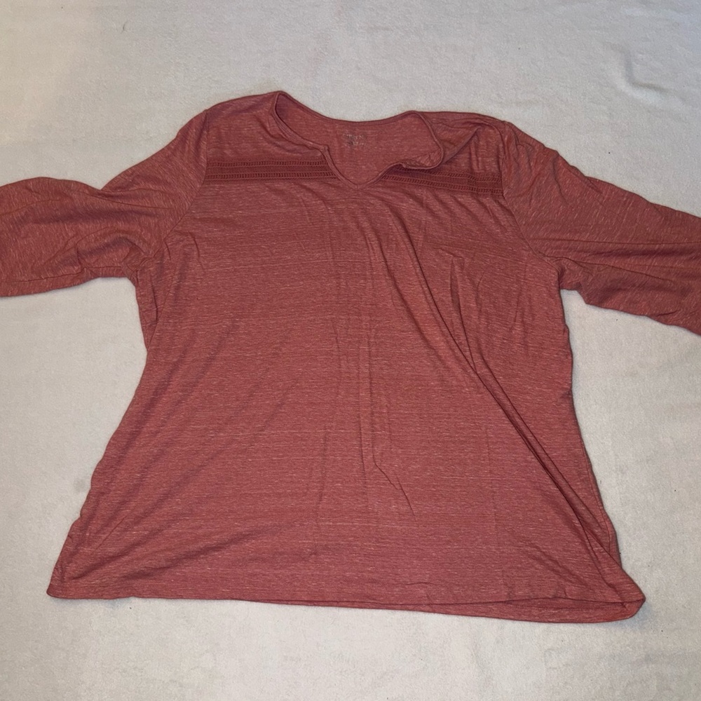 Catherines Heathered Rust Scoop-Neck Long Sleeve Top size 3X